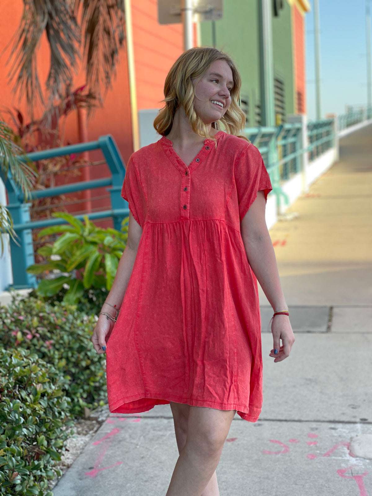 RED MINERAL WASH RELAXED FIT DRESS