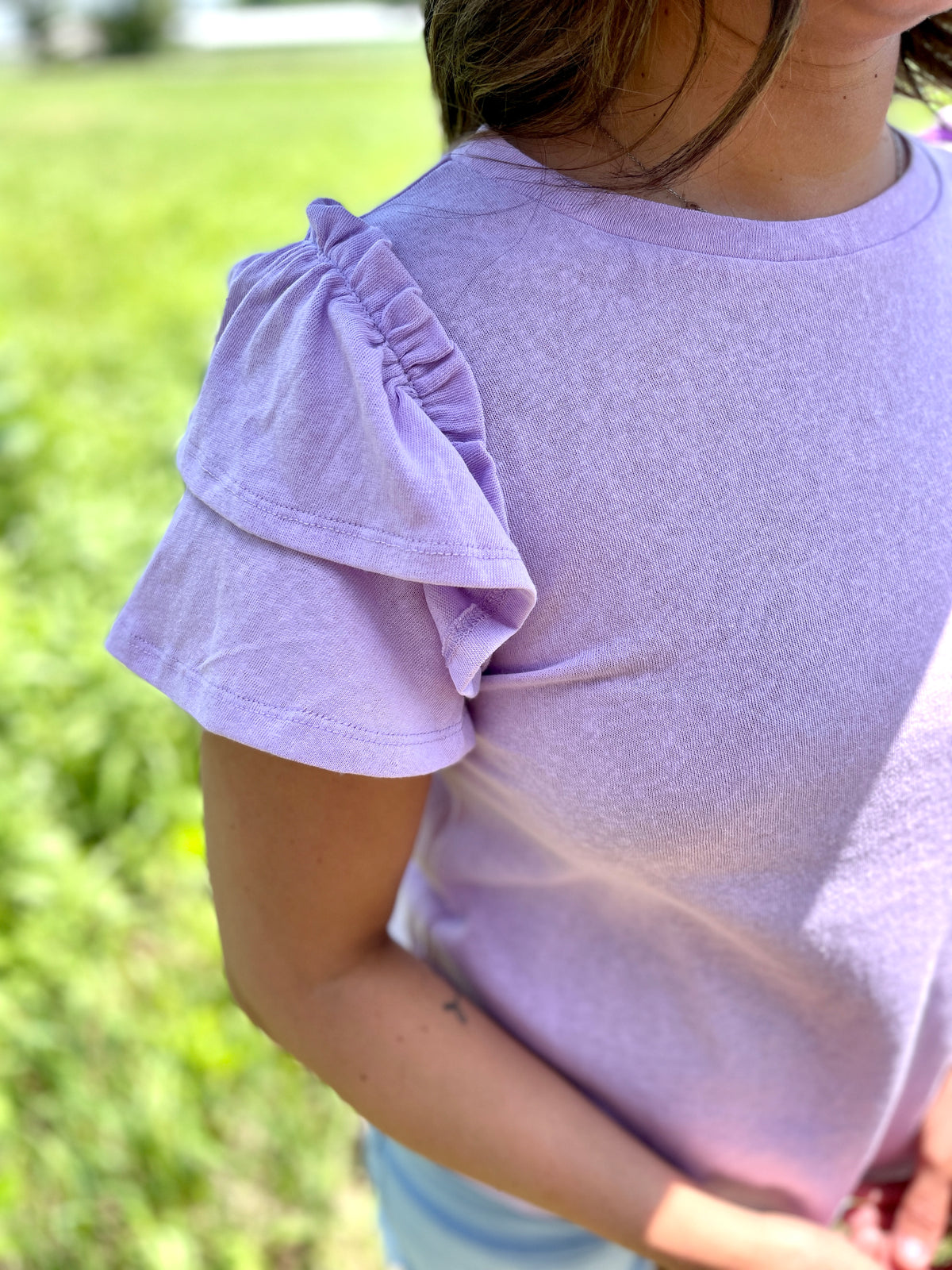 LAVENDER DOUBLE RUFFLE SLEEVE TOP