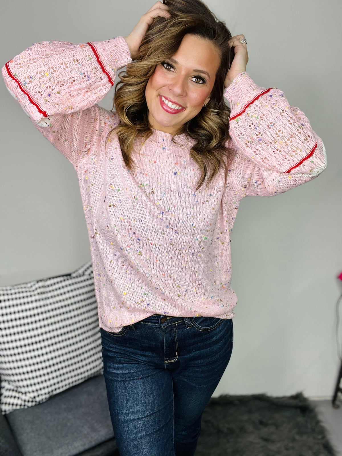PINK SPECK PULLOVER SWEATER