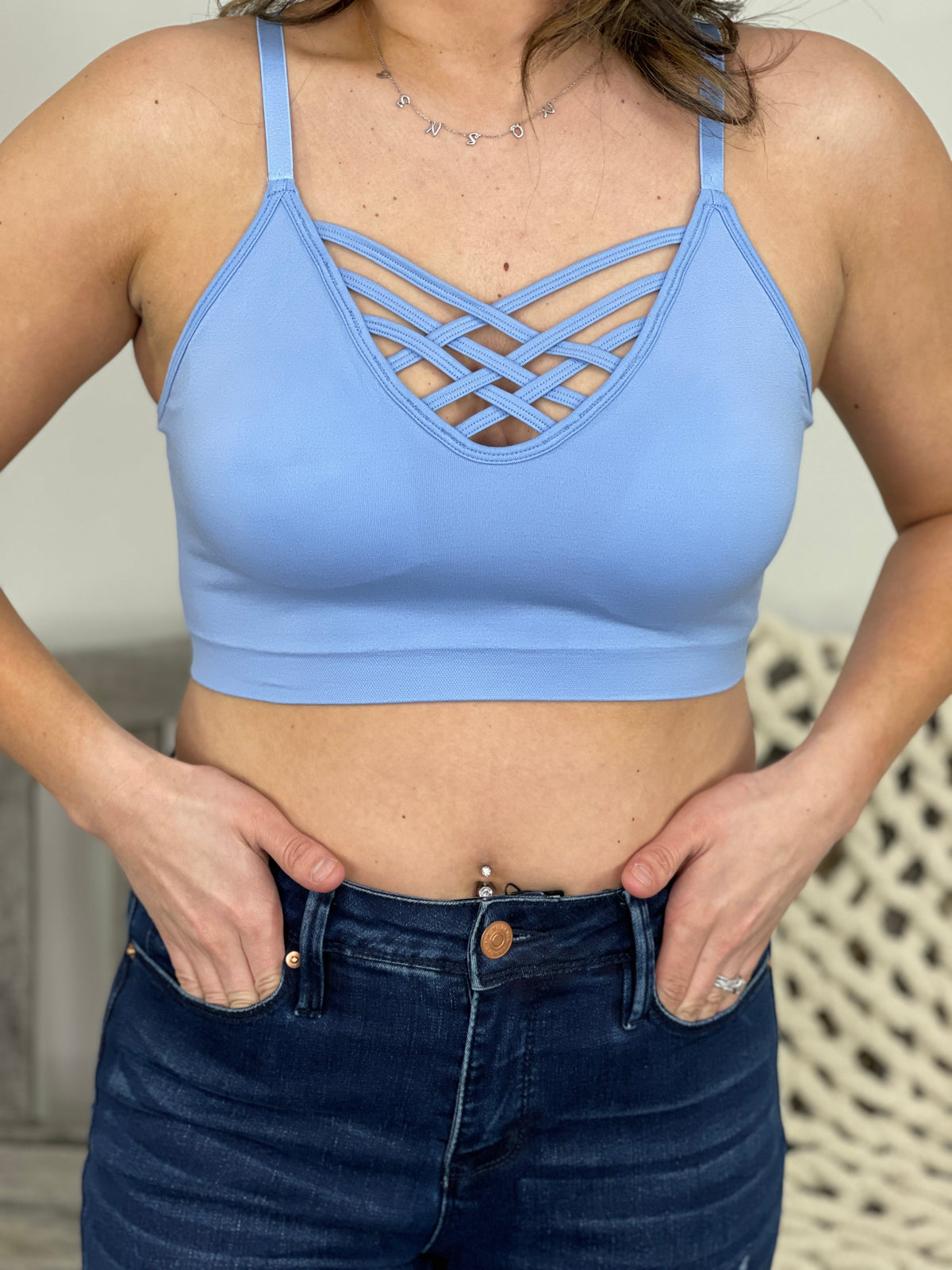 DAILY DEAL FINAL SALE CAGED BRALETTE - SPRING BLUE – Brooch Boutique